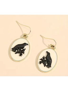 Halloween 3D, Dimensional Crow Dangle Earrings Retro Style